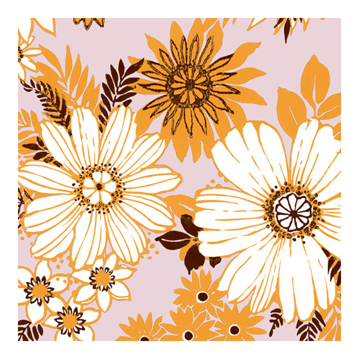 201804 Servíettur Retro flowers 33x33cm – mynd 1