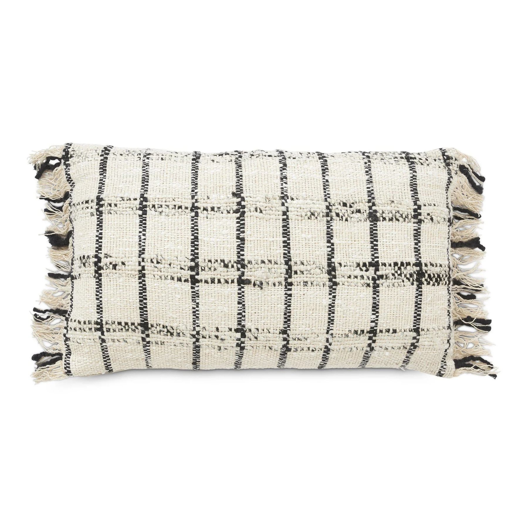 15acd7a3-dcae-4f5c-8996-c8d7b93f482b.jpg Jakobsdals Myla púði m/fringe offwhite/svartur - Image 1