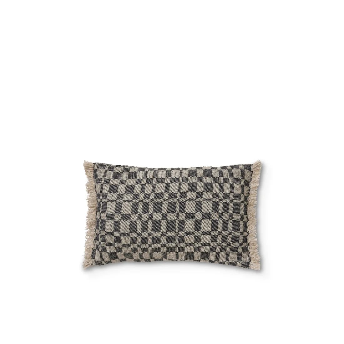 ee74170e-0108-4539-9d6c-ee16dc7ee08a.jpg Jakobsdals Check púði m/fringe svartur 40x60cm – mynd 1